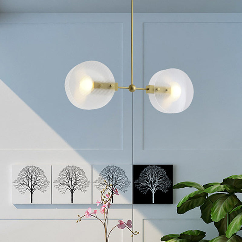 Acrylic Round Panel Chandelier Light Postmodern 2/3 Bulbs Gold Finish Hanging Ceiling Lamp 2 Gold Clearhalo 'Ceiling Lights' 'Chandeliers' 'Modern Chandeliers' 'Modern' Lighting' 735415