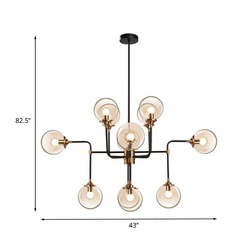 Post Modern Global Ceiling Chandelier Clear Glass 8/12 Lights Living Room Hanging Light Fixture in Black Clearhalo 'Ceiling Lights' 'Chandeliers' 'Modern Chandeliers' 'Modern' Lighting' 735432