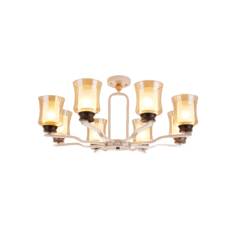 Cup Tan Glass Semi Flush Mount Lighting Modernist 8 Bulbs Radial Close to Ceiling Lamp in White/Grey/Green Clearhalo 'Ceiling Lights' 'Close To Ceiling Lights' 'Close to ceiling' 'Glass shade' 'Glass' 'Pendant Lights' 'Semi-flushmount' Lighting' 735503