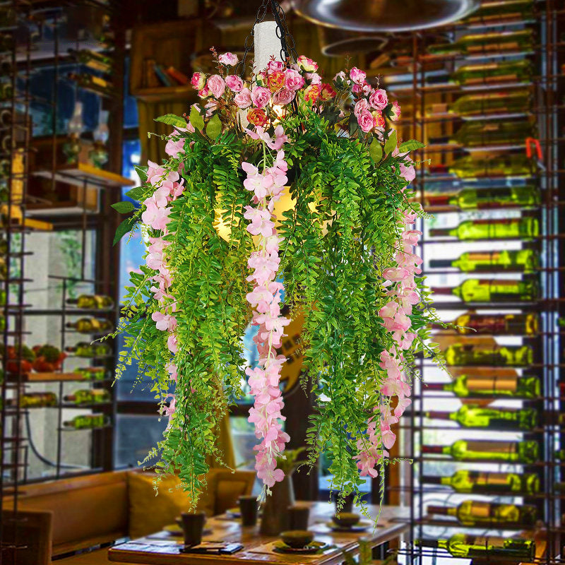 Industrial Plant Ceiling Pendant Light 1 Head Iron Suspended Lighting Fixture in Pink/Green for Restaurant Clearhalo 'Art Deco Pendants' 'Cast Iron' 'Ceiling Lights' 'Ceramic' 'Crystal' 'Industrial Pendants' 'Industrial' 'Metal' 'Middle Century Pendants' 'Pendant Lights' 'Pendants' 'Tiffany' Lighting' 735853