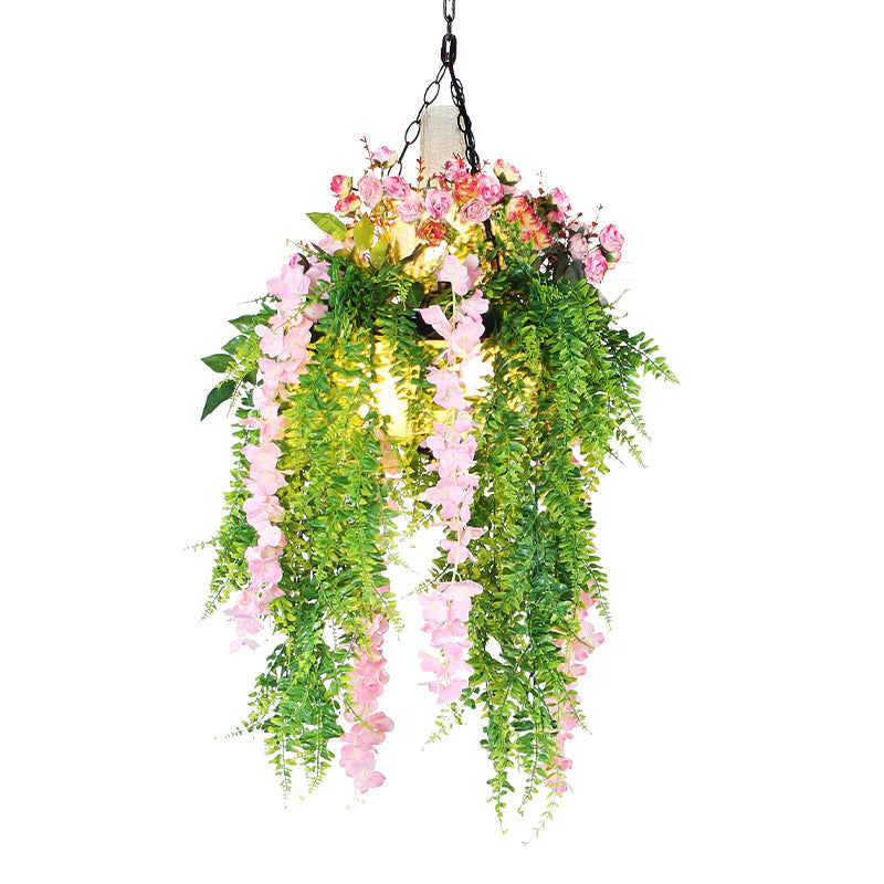 Industrial Plant Ceiling Pendant Light 1 Head Iron Suspended Lighting Fixture in Pink/Green for Restaurant Clearhalo 'Art Deco Pendants' 'Cast Iron' 'Ceiling Lights' 'Ceramic' 'Crystal' 'Industrial Pendants' 'Industrial' 'Metal' 'Middle Century Pendants' 'Pendant Lights' 'Pendants' 'Tiffany' Lighting' 735854