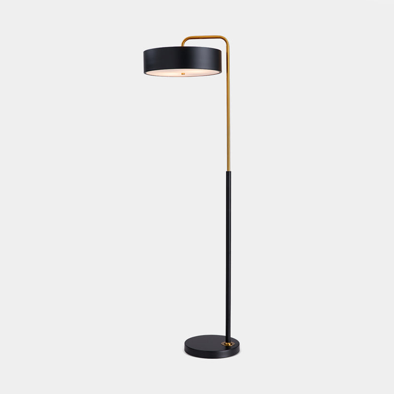 Macaron 1-Head Floor Lamp Black/Blue/Yellow Finish Drum Floor Standing Light with Iron Shade for Living Room Clearhalo 'Floor Lamps' 'Lamps' Lighting' 735990