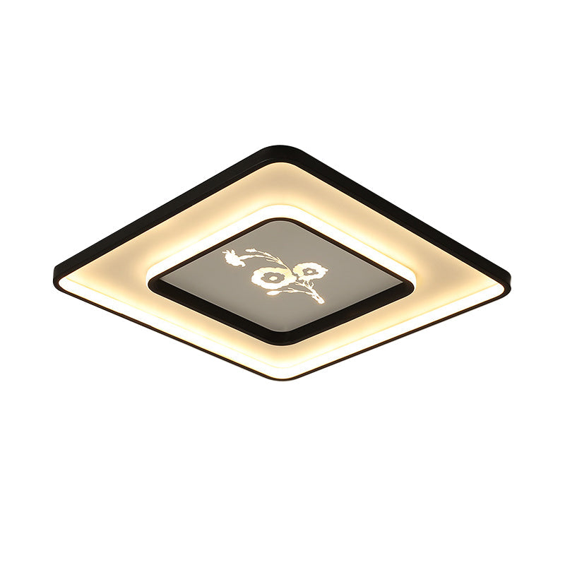 Square/Rectangle Ceiling Mounted Light Modern Acrylic LED Black Flush Lamp Fixture in White/Warm Light, 16"/19.5"/35.5" Long Clearhalo 'Ceiling Lights' 'Close To Ceiling Lights' 'Close to ceiling' 'Flush mount' Lighting' 736023