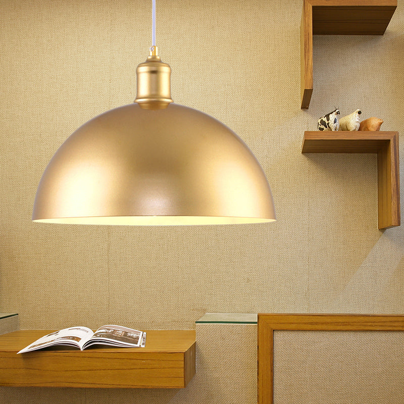 Industrial Dome Hanging Lamp 1 Light Metallic Height Adjustable Pendant Lighting in Gold for Bedroom, 12"/16" Dia Gold Clearhalo 'Art Deco Pendants' 'Cast Iron' 'Ceiling Lights' 'Ceramic' 'Crystal' 'Industrial Pendants' 'Industrial' 'Metal' 'Middle Century Pendants' 'Pendant Lights' 'Pendants' 'Tiffany' Lighting' 73629