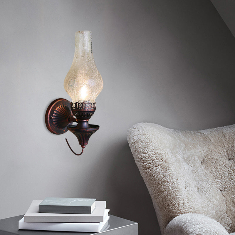Factory Vase Shade Wall Light 1 Head Yellow/Clear Crackle Glass Sconce Lighting Fixture for Outdoor Clearhalo 'Art deco wall lights' 'Cast Iron' 'Glass' 'Industrial wall lights' 'Industrial' 'Middle century wall lights' 'Modern' 'Rustic wall lights' 'Tiffany' 'Traditional wall lights' 'Wall Lamps & Sconces' 'Wall Lights' Lighting' 736313