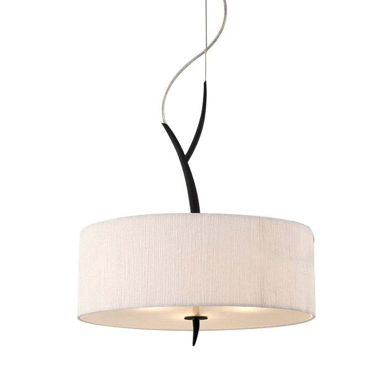 Drum Shape Pendant Chandelier Minimalist Fabric 3 Heads White/Black Ceiling Suspension Lamp Clearhalo 'Ceiling Lights' 'Chandeliers' 'Modern Chandeliers' 'Modern' Lighting' 736432