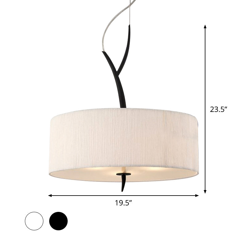 Drum Shape Pendant Chandelier Minimalist Fabric 3 Heads White/Black Ceiling Suspension Lamp Clearhalo 'Ceiling Lights' 'Chandeliers' 'Modern Chandeliers' 'Modern' Lighting' 736434