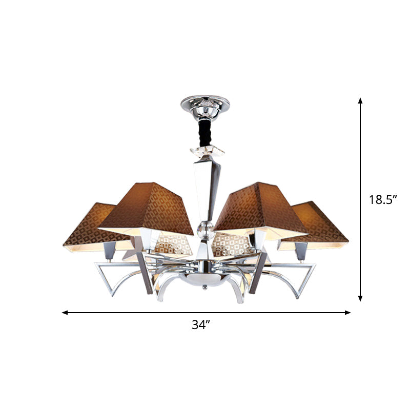 Geometric Fabric Ceiling Chandelier Modernism 6 Lights Brown Pendant Lamp Fixture with Chrome Arm Clearhalo 'Ceiling Lights' 'Chandeliers' 'Modern Chandeliers' 'Modern' Lighting' 736504