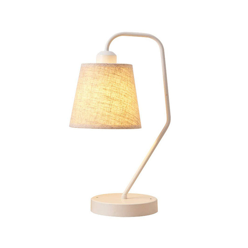 White Barrel Table Lighting Modern 1 Head Fabric Night Lamp with Curved Arm for Bedroom Clearhalo 'Lamps' 'Table Lamps' Lighting' 736510
