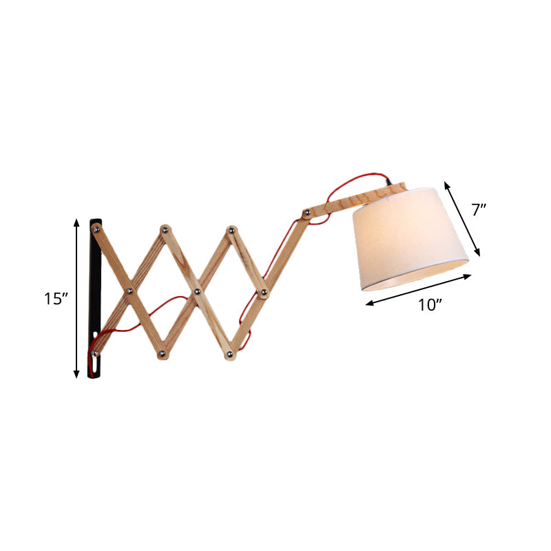 Expansion Arm Sconce Lighting Modernism Wood 1 Light Beige Wall Mounted Lamp with Cylinder White Fabric Shade Clearhalo 'Modern wall lights' 'Modern' 'Wall Lamps & Sconces' 'Wall Lights' Lighting' 736564