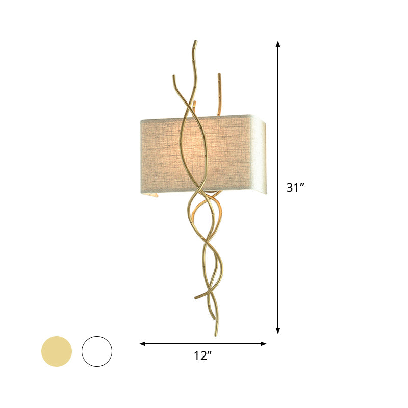 Gold/Silver Branch Wall Mount Light Modern 1 Head Metallic Sconce Lamp with Rectangle Fabric Shade Clearhalo 'Cast Iron' 'Glass' 'Industrial' 'Modern wall lights' 'Modern' 'Tiffany' 'Traditional wall lights' 'Wall Lamps & Sconces' 'Wall Lights' Lighting' 736568