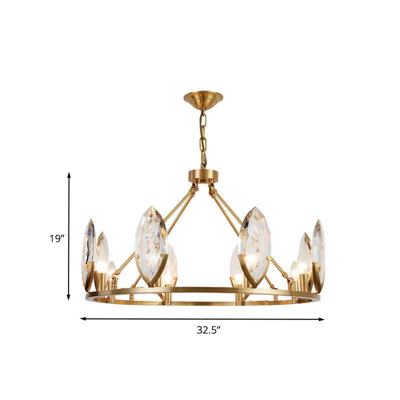 6/8 Bulbs Living Room Hanging Light Kit Modernist Gold Ring Chandelier Lamp Fixture with Oval Crystal Shade Clearhalo 'Ceiling Lights' 'Chandeliers' 'Modern Chandeliers' 'Modern' Lighting' 736673