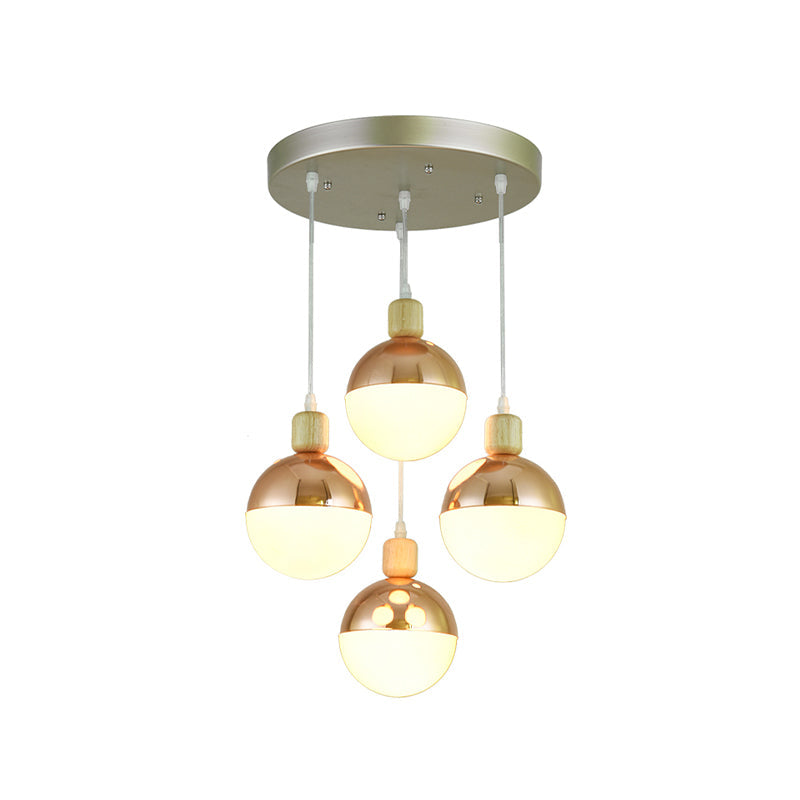 3/4 Heads Dining Room Multi-Pendant Modernist Rose Gold Hanging Ceiling Light with Orb Opal Glass Shade Clearhalo 'Ceiling Lights' 'Glass shade' 'Glass' 'Modern Pendants' 'Modern' 'Pendant Lights' 'Pendants' Lighting' 737174