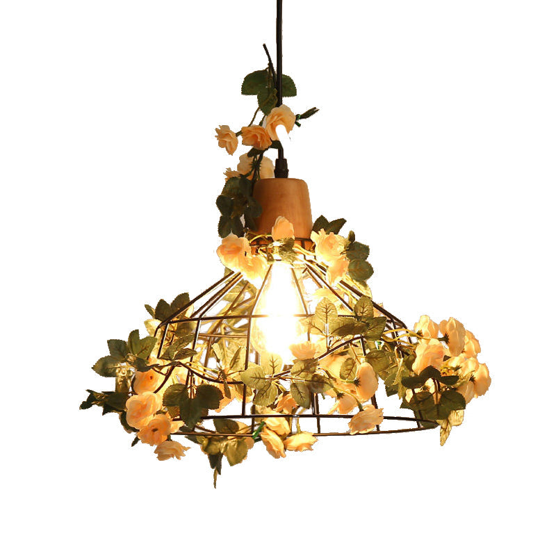 Black Jar/Diamond/Barn Cage Pendant Farm Iron 1 Head Restaurant Flower Hanging Light Fixture with Wooden Top Clearhalo 'Art Deco Pendants' 'Black' 'Cast Iron' 'Ceiling Lights' 'Ceramic' 'Crystal' 'Industrial Pendants' 'Industrial' 'Metal' 'Middle Century Pendants' 'Pendant Lights' 'Pendants' 'Rustic Pendants' 'Tiffany' Lighting' 737230