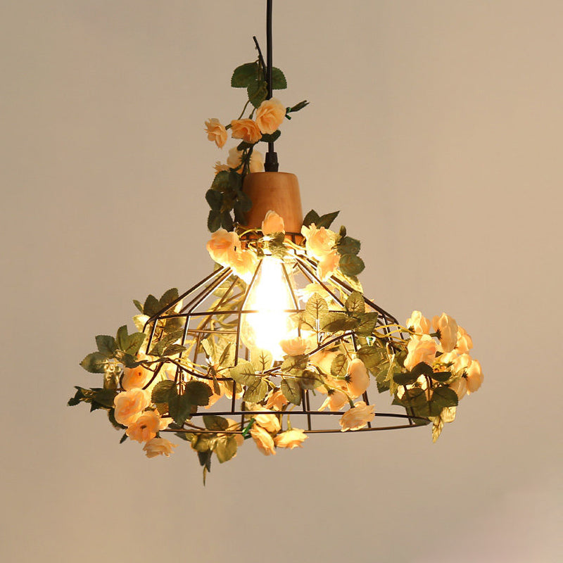 Black Jar/Diamond/Barn Cage Pendant Farm Iron 1 Head Restaurant Flower Hanging Light Fixture with Wooden Top Clearhalo 'Art Deco Pendants' 'Black' 'Cast Iron' 'Ceiling Lights' 'Ceramic' 'Crystal' 'Industrial Pendants' 'Industrial' 'Metal' 'Middle Century Pendants' 'Pendant Lights' 'Pendants' 'Rustic Pendants' 'Tiffany' Lighting' 737231