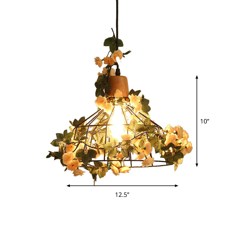 Black Jar/Diamond/Barn Cage Pendant Farm Iron 1 Head Restaurant Flower Hanging Light Fixture with Wooden Top Clearhalo 'Art Deco Pendants' 'Black' 'Cast Iron' 'Ceiling Lights' 'Ceramic' 'Crystal' 'Industrial Pendants' 'Industrial' 'Metal' 'Middle Century Pendants' 'Pendant Lights' 'Pendants' 'Rustic Pendants' 'Tiffany' Lighting' 737232