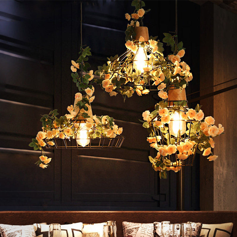 Black Jar/Diamond/Barn Cage Pendant Farm Iron 1 Head Restaurant Flower Hanging Light Fixture with Wooden Top Clearhalo 'Art Deco Pendants' 'Black' 'Cast Iron' 'Ceiling Lights' 'Ceramic' 'Crystal' 'Industrial Pendants' 'Industrial' 'Metal' 'Middle Century Pendants' 'Pendant Lights' 'Pendants' 'Rustic Pendants' 'Tiffany' Lighting' 737234