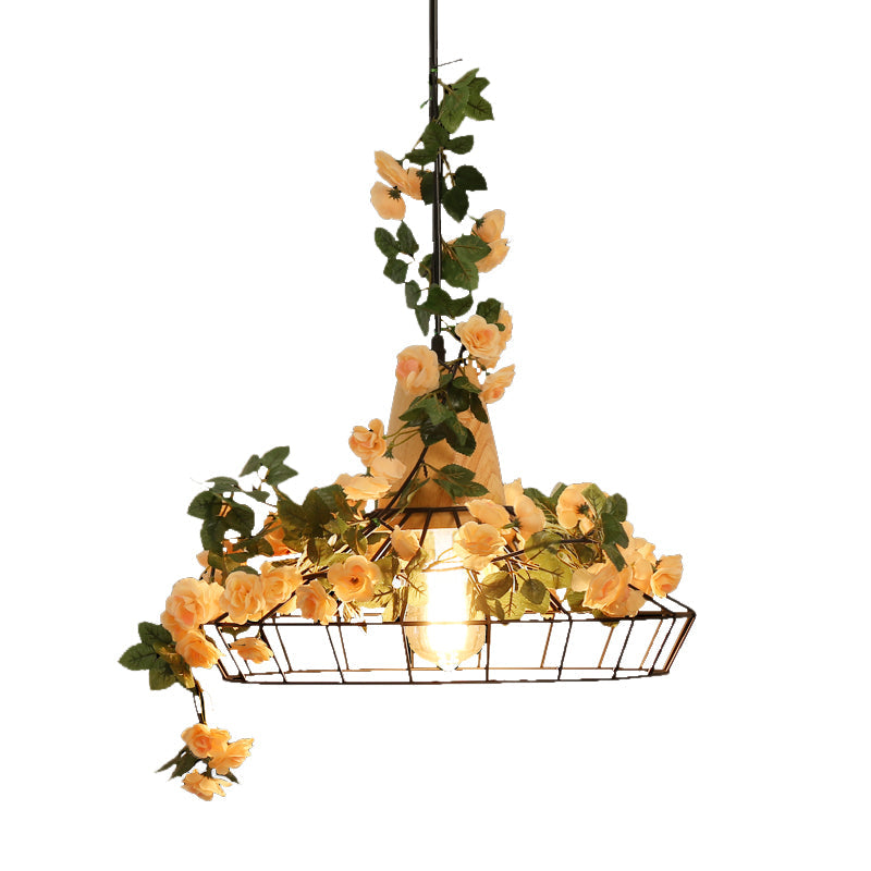 Black Jar/Diamond/Barn Cage Pendant Farm Iron 1 Head Restaurant Flower Hanging Light Fixture with Wooden Top Clearhalo 'Art Deco Pendants' 'Black' 'Cast Iron' 'Ceiling Lights' 'Ceramic' 'Crystal' 'Industrial Pendants' 'Industrial' 'Metal' 'Middle Century Pendants' 'Pendant Lights' 'Pendants' 'Rustic Pendants' 'Tiffany' Lighting' 737235