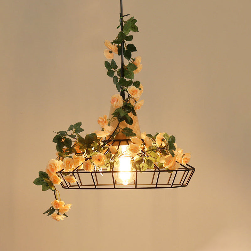 Black Jar/Diamond/Barn Cage Pendant Farm Iron 1 Head Restaurant Flower Hanging Light Fixture with Wooden Top Clearhalo 'Art Deco Pendants' 'Black' 'Cast Iron' 'Ceiling Lights' 'Ceramic' 'Crystal' 'Industrial Pendants' 'Industrial' 'Metal' 'Middle Century Pendants' 'Pendant Lights' 'Pendants' 'Rustic Pendants' 'Tiffany' Lighting' 737236