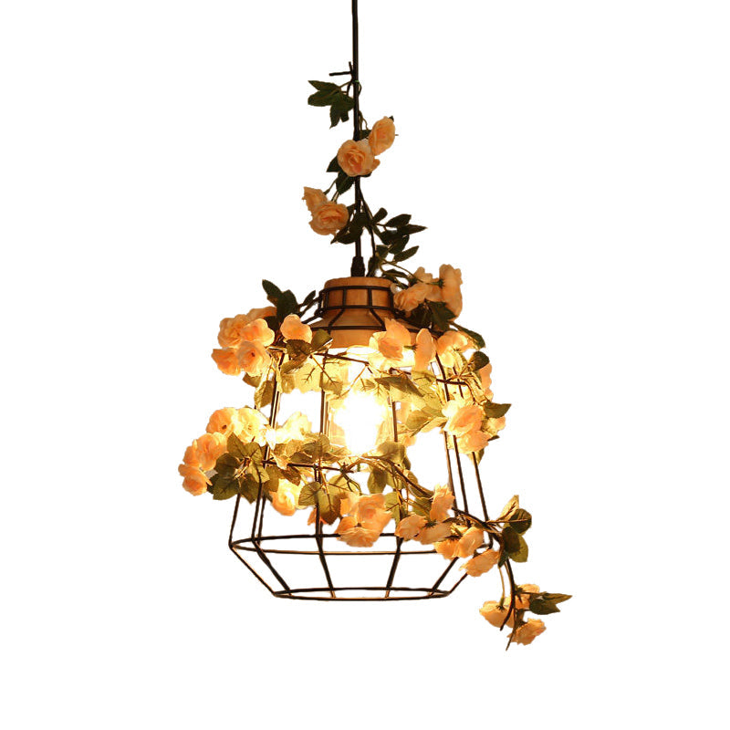 Black Jar/Diamond/Barn Cage Pendant Farm Iron 1 Head Restaurant Flower Hanging Light Fixture with Wooden Top Clearhalo 'Art Deco Pendants' 'Black' 'Cast Iron' 'Ceiling Lights' 'Ceramic' 'Crystal' 'Industrial Pendants' 'Industrial' 'Metal' 'Middle Century Pendants' 'Pendant Lights' 'Pendants' 'Rustic Pendants' 'Tiffany' Lighting' 737246