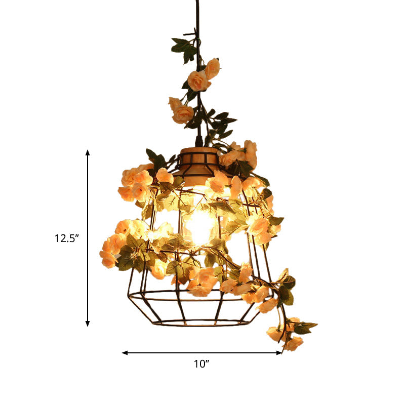 Black Jar/Diamond/Barn Cage Pendant Farm Iron 1 Head Restaurant Flower Hanging Light Fixture with Wooden Top Clearhalo 'Art Deco Pendants' 'Black' 'Cast Iron' 'Ceiling Lights' 'Ceramic' 'Crystal' 'Industrial Pendants' 'Industrial' 'Metal' 'Middle Century Pendants' 'Pendant Lights' 'Pendants' 'Rustic Pendants' 'Tiffany' Lighting' 737247