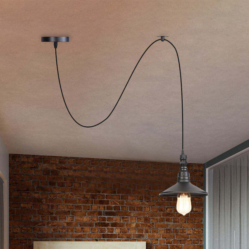 Black 1 Light Pendant Light Fixture Industrial Iron Saucer Ceiling Lamp for Corridor Clearhalo 'Art Deco Pendants' 'Black' 'Cast Iron' 'Ceiling Lights' 'Ceramic' 'Crystal' 'Industrial Pendants' 'Industrial' 'Metal' 'Middle Century Pendants' 'Pendant Lights' 'Pendants' 'Rustic Pendants' 'Tiffany' Lighting' 737422