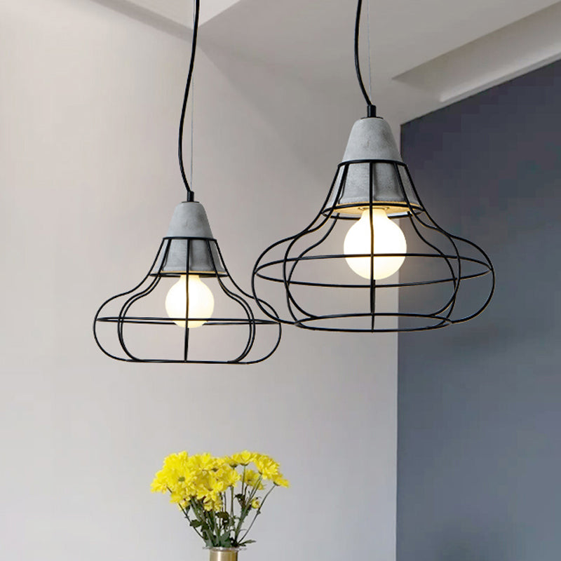 Industrial Cylinder/Dome/Arc Cage Pendant 1 Bulb Iron Hanging Light Kit in Black with Cement Cap Clearhalo 'Art Deco Pendants' 'Black' 'Cast Iron' 'Ceiling Lights' 'Ceramic' 'Crystal' 'Industrial Pendants' 'Industrial' 'Metal' 'Middle Century Pendants' 'Pendant Lights' 'Pendants' 'Rustic Pendants' 'Tiffany' Lighting' 737732