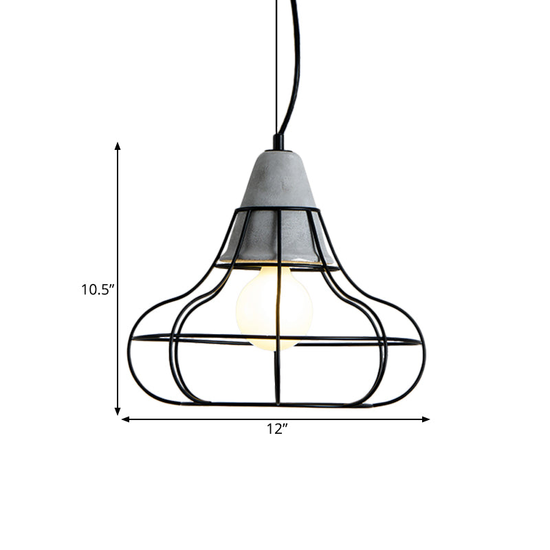 Industrial Cylinder/Dome/Arc Cage Pendant 1 Bulb Iron Hanging Light Kit in Black with Cement Cap Clearhalo 'Art Deco Pendants' 'Black' 'Cast Iron' 'Ceiling Lights' 'Ceramic' 'Crystal' 'Industrial Pendants' 'Industrial' 'Metal' 'Middle Century Pendants' 'Pendant Lights' 'Pendants' 'Rustic Pendants' 'Tiffany' Lighting' 737735