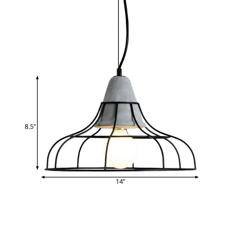 Industrial Cylinder/Dome/Arc Cage Pendant 1 Bulb Iron Hanging Light Kit in Black with Cement Cap Clearhalo 'Art Deco Pendants' 'Black' 'Cast Iron' 'Ceiling Lights' 'Ceramic' 'Crystal' 'Industrial Pendants' 'Industrial' 'Metal' 'Middle Century Pendants' 'Pendant Lights' 'Pendants' 'Rustic Pendants' 'Tiffany' Lighting' 737740