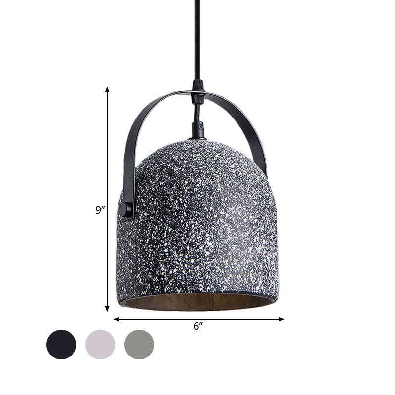 White/Black/Grey Dome Ceiling Pendant Light Vintage Cement 1-Light Hallway Hanging Lamp with Handle Clearhalo 'Ceiling Lights' 'Industrial Pendants' 'Industrial' 'Middle Century Pendants' 'Pendant Lights' 'Pendants' 'Tiffany' Lighting' 737763