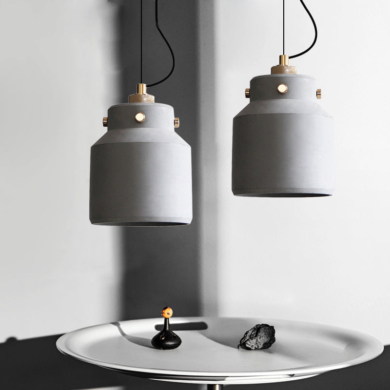 Grey Can/Barn Hanging Light Fixture Vintage Cement 1 Bulb 7"/10"/12.5" Wide Bar-Island Pendant Ceiling Lamp Clearhalo 'Ceiling Lights' 'Industrial Pendants' 'Industrial' 'Middle Century Pendants' 'Pendant Lights' 'Pendants' 'Tiffany' Lighting' 737819