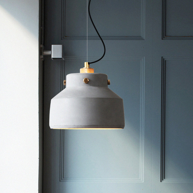 Grey Can/Barn Hanging Light Fixture Vintage Cement 1 Bulb 7"/10"/12.5" Wide Bar-Island Pendant Ceiling Lamp Clearhalo 'Ceiling Lights' 'Industrial Pendants' 'Industrial' 'Middle Century Pendants' 'Pendant Lights' 'Pendants' 'Tiffany' Lighting' 737824