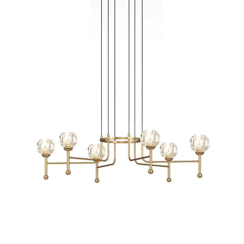 Crystal Brass Multi Ceiling Light Diamond 6/8-Bulb 27"/31" Wide Modernist LED Pendant Lamp Kit Clearhalo 'Ceiling Lights' 'Modern Pendants' 'Modern' 'Pendant Lights' 'Pendants' Lighting' 738025