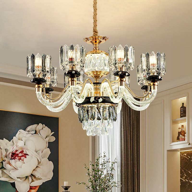 Gold Circle Pendant Chandelier Traditional Crystal Rectangle 6/8 Bulbs Living Room Suspension Light Clearhalo 'Ceiling Lights' 'Chandeliers' Lighting' options 738093