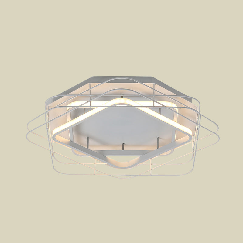 Acrylic Square Frame Flush Mount Lamp Modernist 20.5"/25" Wide Black/White LED Ceiling Fixture with Cage for Office in Warm/White Light Clearhalo 'Ceiling Lights' 'Close To Ceiling Lights' 'Close to ceiling' 'Flush mount' Lighting' 738476