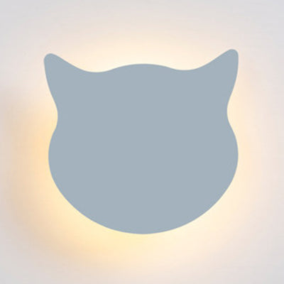 Animal Kitten Head Wall Sconce Wood LED Sconce Light in Candy Colored for Kid Bedroom Grey Clearhalo 'Wall Lamps & Sconces' 'Wall Lights' Lighting' 73868
