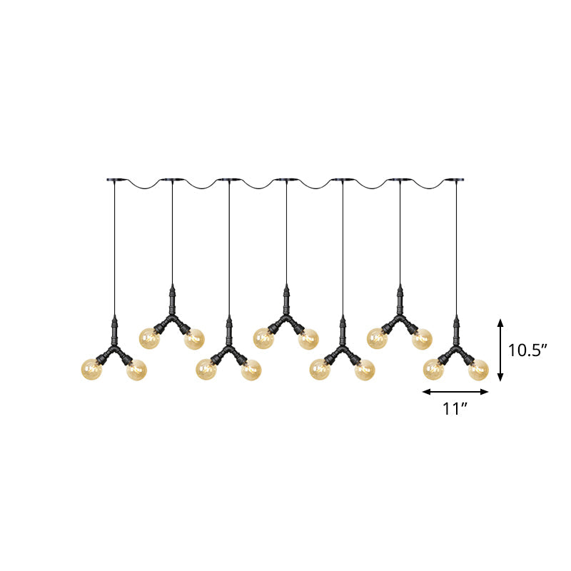 Vintage Sphere LED Multi Lamp Pendant 6/10/14-Bulb Amber Glass Swag Hanging Light Fixture in Black Clearhalo 'Ceiling Lights' 'Glass shade' 'Glass' 'Industrial Pendants' 'Industrial' 'Middle Century Pendants' 'Pendant Lights' 'Pendants' 'Tiffany' Lighting' 738999