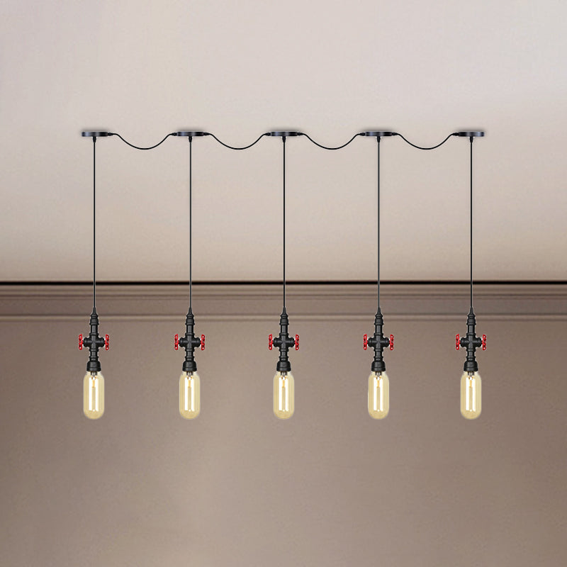Black Capsule Tandem Multi-Pendant Industrial Amber Glass 3/5/7-Light Restaurant Hanging Lamp Kit Clearhalo 'Ceiling Lights' 'Glass shade' 'Glass' 'Industrial Pendants' 'Industrial' 'Middle Century Pendants' 'Pendant Lights' 'Pendants' 'Tiffany' Lighting' 739024