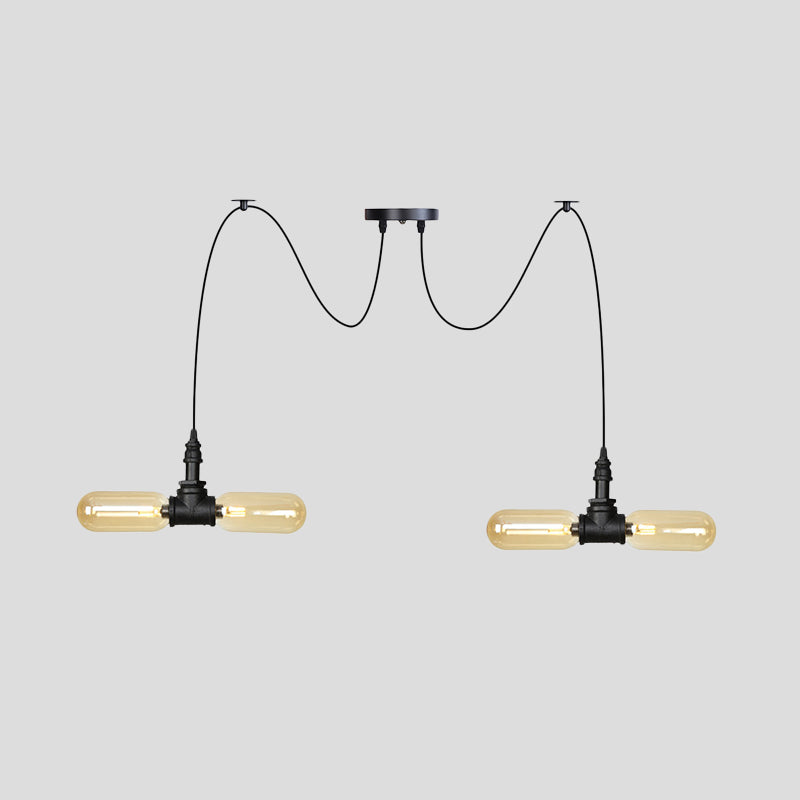 4/6/12-Bulb Amber Glass LED Pendant Vintage Black Capsule Restaurant Swag LED Multi Ceiling Lamp Clearhalo 'Ceiling Lights' 'Glass shade' 'Glass' 'Industrial Pendants' 'Industrial' 'Middle Century Pendants' 'Pendant Lights' 'Pendants' 'Tiffany' Lighting' 739068