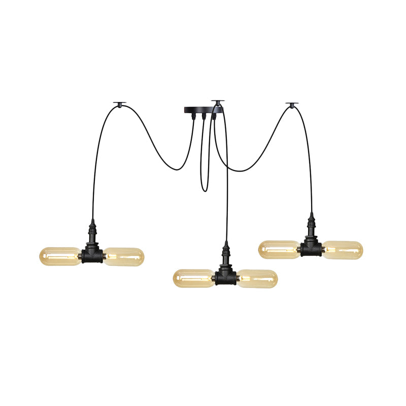 4/6/12-Bulb Amber Glass LED Pendant Vintage Black Capsule Restaurant Swag LED Multi Ceiling Lamp Clearhalo 'Ceiling Lights' 'Glass shade' 'Glass' 'Industrial Pendants' 'Industrial' 'Middle Century Pendants' 'Pendant Lights' 'Pendants' 'Tiffany' Lighting' 739072