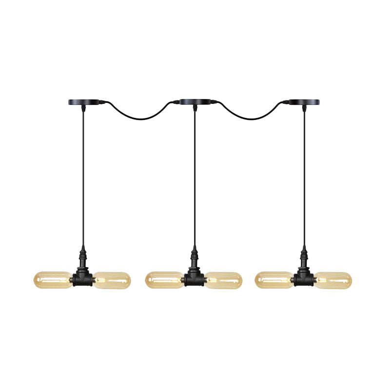 Amber Glass Black Hanging Light Capsule 6/10/14-Light Antiqued LED Tandem Multi Lamp Pendant Clearhalo 'Ceiling Lights' 'Glass shade' 'Glass' 'Industrial Pendants' 'Industrial' 'Middle Century Pendants' 'Pendant Lights' 'Pendants' 'Tiffany' Lighting' 739086