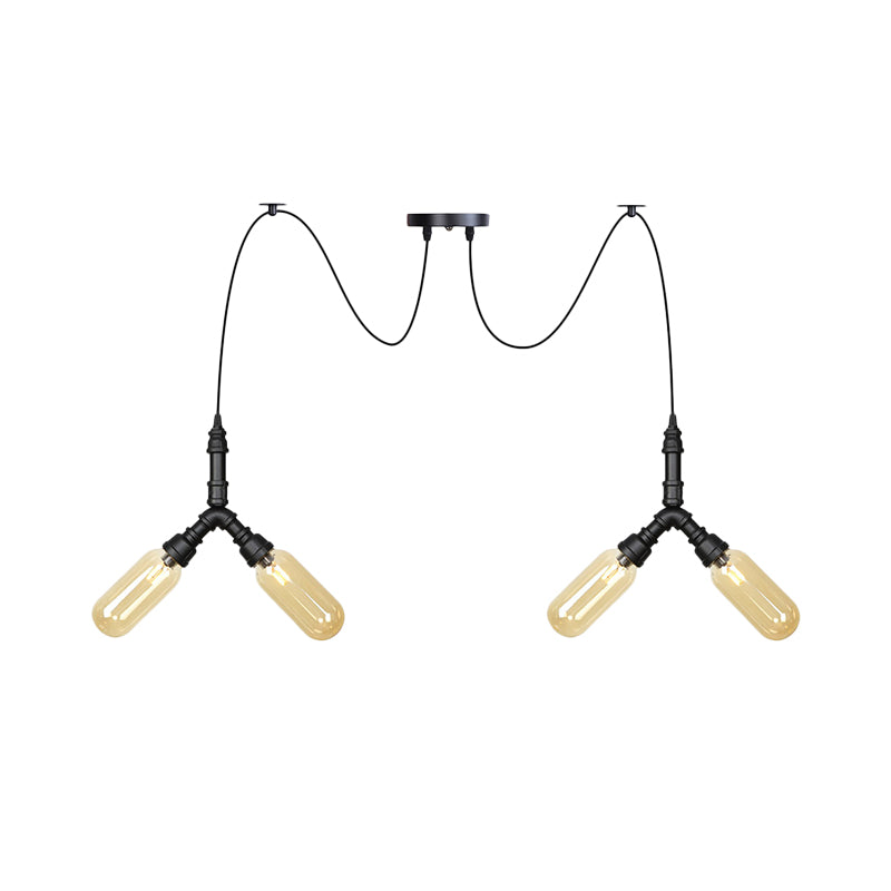 Industrial Capsule Multiple Hanging Light 4/6/12-Head Amber Glass Swag LED Ceiling Lamp in Black Clearhalo 'Ceiling Lights' 'Glass shade' 'Glass' 'Industrial Pendants' 'Industrial' 'Middle Century Pendants' 'Pendant Lights' 'Pendants' 'Tiffany' Lighting' 739100
