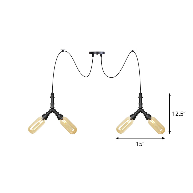 Industrial Capsule Multiple Hanging Light 4/6/12-Head Amber Glass Swag LED Ceiling Lamp in Black Clearhalo 'Ceiling Lights' 'Glass shade' 'Glass' 'Industrial Pendants' 'Industrial' 'Middle Century Pendants' 'Pendant Lights' 'Pendants' 'Tiffany' Lighting' 739102