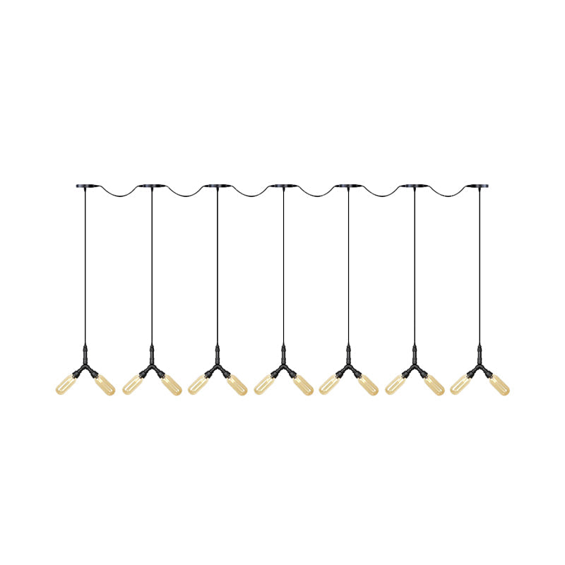 6/10/14 Bulbs Multi Ceiling Light Industrial Restaurant Tandem Pendant Lamp with Capsule Colored Glass Shade in Black Clearhalo 'Ceiling Lights' 'Chandeliers' 'Close To Ceiling Lights' 'Glass shade' 'Glass' 'Industrial Pendants' 'Industrial' 'Middle Century Pendants' 'Pendant Lights' 'Pendants' 'Tiffany' Lighting' 739129