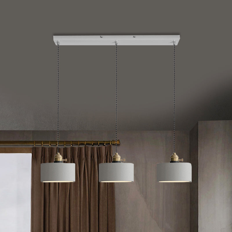 3-Light Multi Pendant Light Vintage Restaurant Hanging Lamp Kit with Bell/Cone/Drum Cement Shade in Grey, 3"/5"/6" Height Grey 5" Clearhalo 'Ceiling Lights' 'Industrial Pendants' 'Industrial' 'Middle Century Pendants' 'Pendant Lights' 'Pendants' 'Tiffany' Lighting' 739272