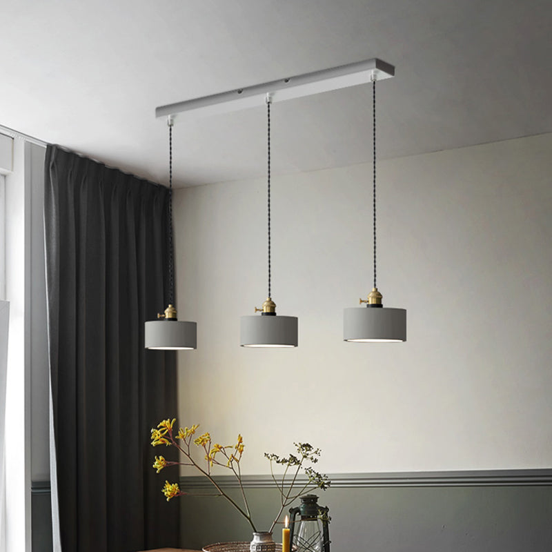 3-Light Multi Pendant Light Vintage Restaurant Hanging Lamp Kit with Bell/Cone/Drum Cement Shade in Grey, 3"/5"/6" Height Clearhalo 'Ceiling Lights' 'Industrial Pendants' 'Industrial' 'Middle Century Pendants' 'Pendant Lights' 'Pendants' 'Tiffany' Lighting' 739274