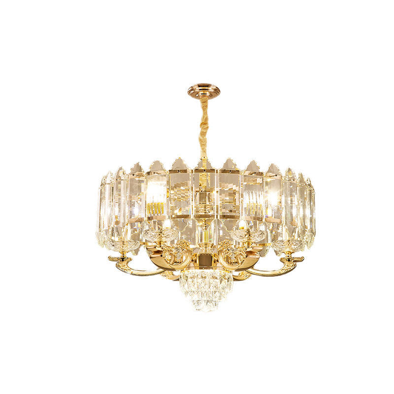 Gold Panel Pendant Light Fixture Contemporary K9 Crystal 10 Lights Living Room Chandelier Clearhalo 'Ceiling Lights' 'Chandeliers' 'Modern Chandeliers' 'Modern' Lighting' 739501