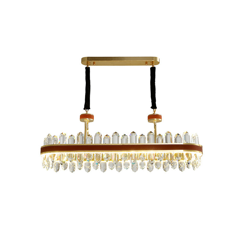 Modern Rectangular Island Hanging Light LED Leatherwear Ceiling Suspension Lamp in Red with Crystal Block Detail Clearhalo 'Ceiling Lights' 'Island Lights' Lighting' 739564