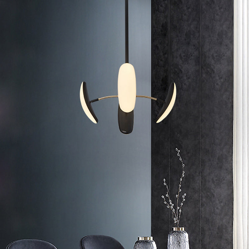 Rotatable Oval Chandelier Light Contemporary Acrylic 4/6 Heads Black Ceiling Pendant with Radial Design for Dining Room, 18"/21.5" Wide Black 18" Clearhalo 'Ceiling Lights' 'Chandeliers' 'Modern Chandeliers' 'Modern' Lighting' 740226