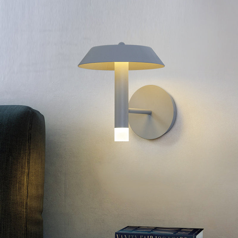 Metallic Tapered Wall Sconce Light Modernist White/Grey LED Wall Mount Lamp for Bedroom Grey Clearhalo 'Cast Iron' 'Glass' 'Industrial' 'Modern wall lights' 'Modern' 'Tiffany' 'Traditional wall lights' 'Wall Lamps & Sconces' 'Wall Lights' Lighting' 740260